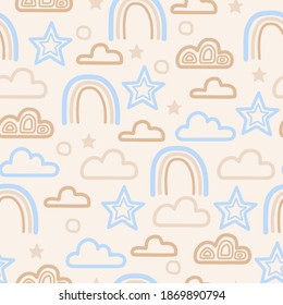 Vector modern illustration. Colorful rainbow. Childish cute seamless pattern with warm color rainbow. Kids abstract banner perfect for for kids print,  nursery decoration, textile,the textile fabric.