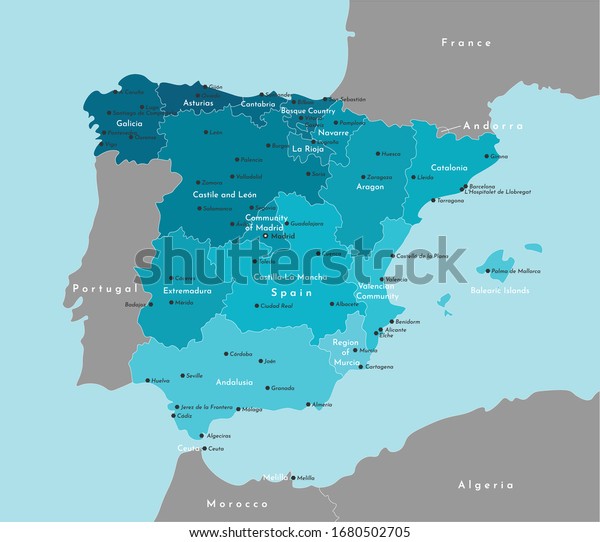 Vector modern illustration. Simplified administrative map of Spain and