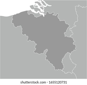 Vector modern illustration. Simplified geographical  grey map of Belgium and nearest countries (France, Germany, Luxembourg, Netherlands). White background of North sea.