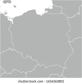 Vector modern illustration. Simplified geographical  grey map of Poland and neighboring countries (Germany, Czech Republic, Ukraine, Slovakia, Belarus, Lithuania and etc.). White background
