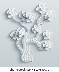 Vector modern illustration of volumetric tree. Trendy craft style card design. 3d effect imitation