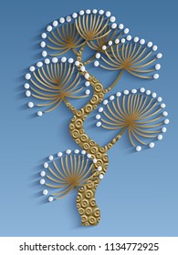 Vector modern illustration of volumetric tree. Trendy craft style card design. 3d effect imitation  
