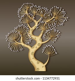 Vector modern illustration of volumetric tree. Trendy craft style card design. 3d effect imitation  