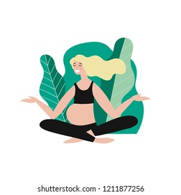 Vector modern illustration, young pregnant woman meditation. pregnant woman yoga in the park. You can use the print design for t-shirts, posters and cards