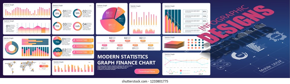 	
Vector modern infographic background with statistic diagrams, graphs, charts. Template for web, presentations, reports, visualizations. Global swatches.