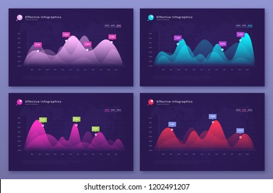 Vector modern infographic backgrounds with statistic diagrams, graphs, charts. Templates for web, presentations, reports, visualizations. Global swatches.