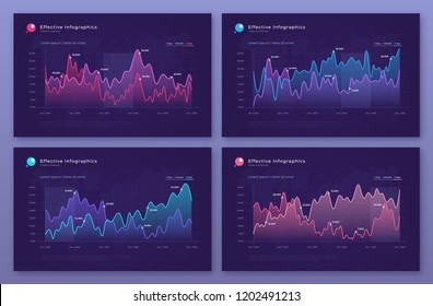 Vector modern infographic backgrounds with statistic diagrams, graphs, charts. Templates for web, presentations, reports, visualizations. Global swatches.