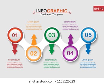 Vector modern Infographic business template design colorful circles with 5 option on the grey background, Financial and marketing charts. Eps 10.