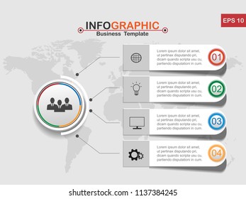 Vector modern Infographic business template design colorful circles with 4 option on the grey background, Financial and marketing charts , used for workflow layout