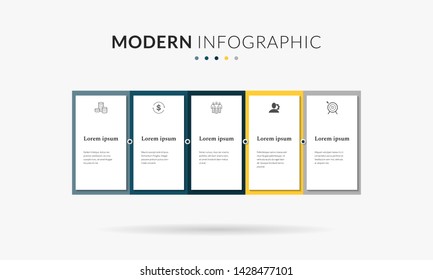 Vector modern infographic data design template. Vector illustration with 5 steps and icons. Can be used for workflow layout, diagram, annual report, web design.