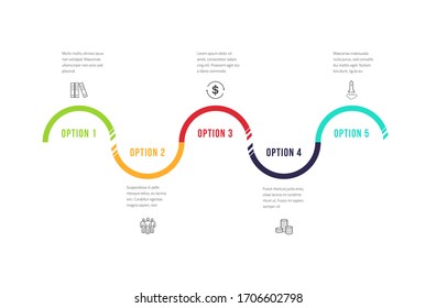 Vector modern infographic data design template. Vector illustration with 5 steps and icons. Can be used for workflow layout, diagram, annual report, web design.