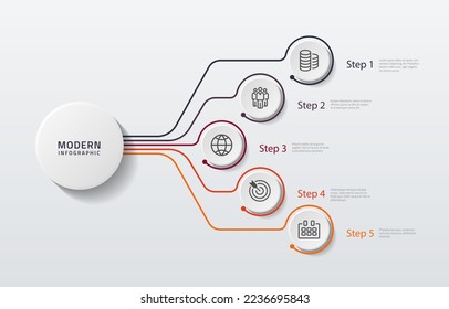 Vector modern infographic data design template. Vector illustration with 5 steps and icons. Can be used for workflow layout, diagram, annual report, web design.