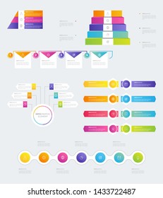 Vector, modern Infographic, design template with icons and 3, 4, 5, 6, 7, 8 options or steps. Can be used for process diagram, presentations, workflow layout, banner, flow chart, infograph.