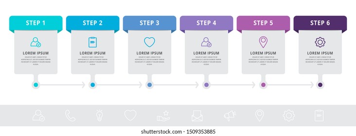 Vector modern infographic flat template label for six diagrams, graph, presentation. Business concept with 6 options and rectangles. Blank space for content, step for step, timeline, workflow, web