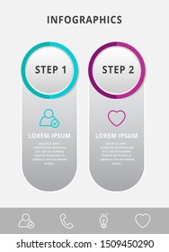 Vector modern infographic flat template circle 3D label for two diagrams, graph, presentation. Business concept with 2 options. Blank space for content, step for step, timeline, workflow, web, banner