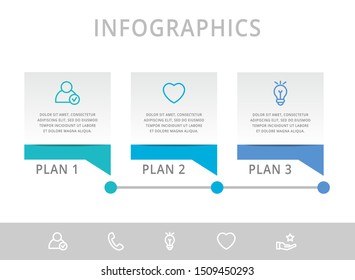 Vector modern infographic flat template label for three diagrams, graph, presentation. Business concept with 3 options and rectangles. Blank space for content, step for step, timeline, workflow, web