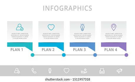 Vector modern infographic flat template label for four diagrams, graph, presentation. Business concept with 4 options and rectangles. Blank space for content, step for step, timeline, workflow, web