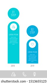 Vector modern infographic flat template circle 3D label for two diagrams, graph, presentation. Business concept with 2 options. Blank space for content, step for step, timeline, workflow, web, banner