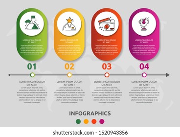 Vector modern infographic flat template pin for four paper label, diagram, graph, presentation. Business concept with 4 options and marks. Blank space for content, step for step, timeline, workflow