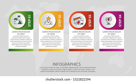 Vector modern infographic flat template circle 3D label for four diagrams, graph, presentation. Business concept with 4 options. Blank space for content, step for step, timeline, workflow, web, banner