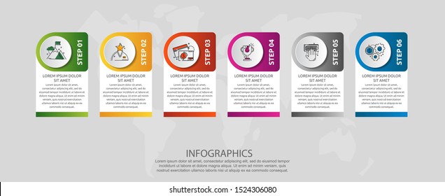 Vector modern infographic flat template circle 3D label for six diagrams, graph, presentation. Business concept with 6 options. Blank space for content, step for step, timeline, workflow, web, banner