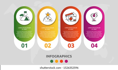 Vector modern infographic flat template pin for four paper label, diagram, graph, presentation. Business concept with 4 options and marks. Blank space for content, step for step, timeline, workflow