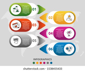 Vector modern infographic flat template circle 3D label for six diagrams, graph, presentation. Business concept with 6 options. Blank space for content, step for step, timeline, workflow, web, banner