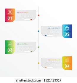 Vector modern infographic with four steps for presentation. Business infographic template with options for brochure, workflow layout, diagram, business step options, banner, and web design.