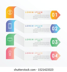 Vector modern infographic with four steps for presentation. Business infographic template with options for brochure, workflow layout, diagram, business step options, banner, and web design.