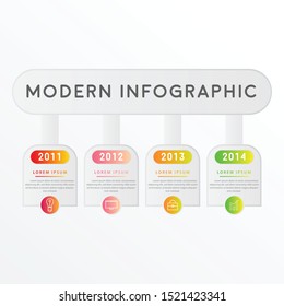 Vector modern infographic with four steps for presentation. Business infographic template with options for brochure, workflow layout, diagram, business step options, banner, and web design.