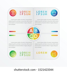 Vector modern infographic with four steps for presentation. Business infographic template with options for brochure, workflow layout, diagram, business step options, banner, and web design.