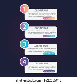 Vector modern infographic with four steps for presentation. Business infographic template with options for brochure, workflow layout, diagram, business step options, banner, and web design.