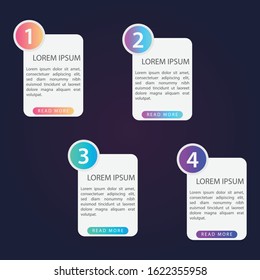 Vector modern infographic with four steps for presentation. Business infographic template with options for brochure, workflow layout, diagram, business step options, banner, and web design.