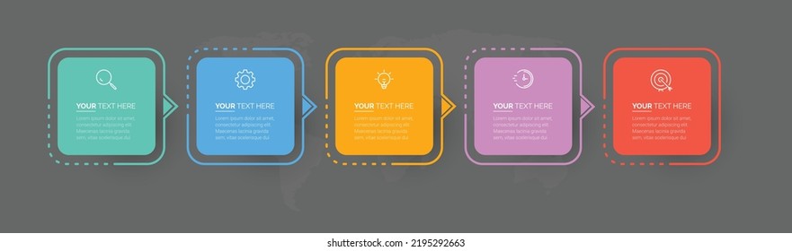 Vector Modern infographic template. Business concept with 5 options. Creative circle elements design with marketing icons. diagram, flowchart, steps, parts, timeline infographics, workflow, chart.