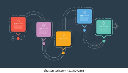 Vector Modern infographic template. Business concept with 5 options. Creative circle elements design with marketing icons. diagram, flowchart, steps, parts, timeline infographics, workflow, chart.