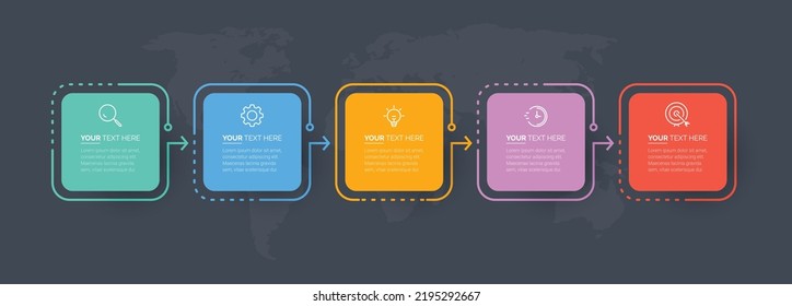 Vector Modern infographic template. Business concept with 5 options. Creative circle elements design with marketing icons. diagram, flowchart, steps, parts, timeline infographics, workflow, chart.