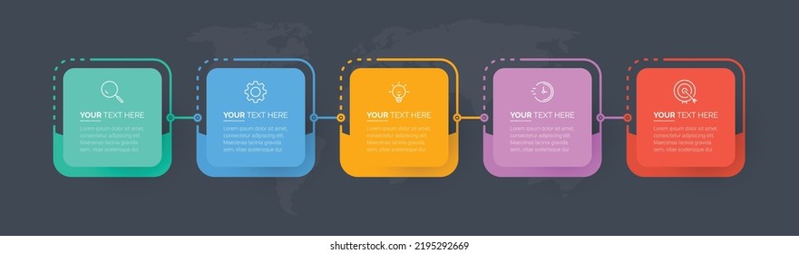 Vector Modern infographic template. Business concept with 5 options. Creative circle elements design with marketing icons. diagram, flowchart, steps, parts, timeline infographics, workflow, chart.