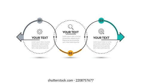 Vector Modern infographic template. Business concept with 3 options. Creative circle elements design with marketing icons. diagram, flowchart, steps, parts, timeline infographics, workflow, chart.