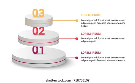 Vector modern infographic template with three steps isolated on white background