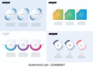 Vector modern infographic templates composed of 3 shapes.