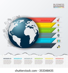 Vector modern infographics global template for 6 options. Template for diagram, graph, presentation and round chart. Torn paper.