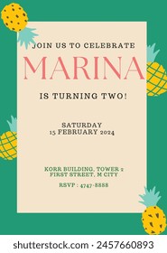 Vector moderna tarjeta de invitación verde piña cumpleaños