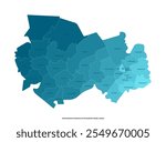 Vector modern isolated illustration with author vision. Simplified administrative map of Novosibirsk Oblast, Russia. Names of capital, urban okrug and districts in English language