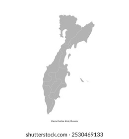 Vector modern isolated illustration with authors vision. Simplified administrative map of Kamchatka Krai in Russia. Grey shape wirh white outline