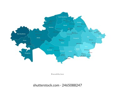 Vector modern isolated illustration. Simplified administrative map of Kazakhstan. Names of capital, cities and regions