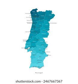 Vector modern isolated illustration. Simplified administrative map of Portugal. Names of capital, cities and districts. Blue gradient colors