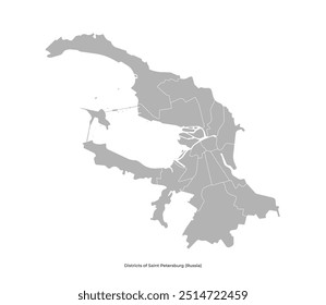 Ilustración aislada moderna de Vector. Mapa administrativo simplificado de San Petersburgo en Rusia en color gris 