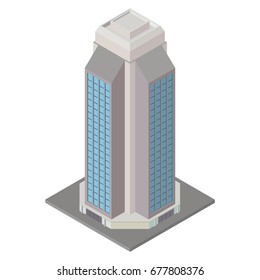 Vector modern isometric building, 3d element representing low poly building for city map creation, sites and games