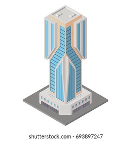 Vector modern isometric building, 3d element representing low poly building for city map creation, sites and games