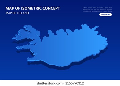 Vector modern isometric concept greeting Card map of Iceland on blue background illustration eps 10.